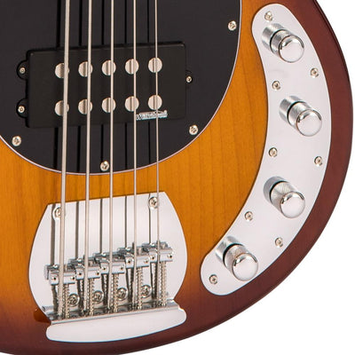 Vintage V96 ReIssued 5-String Active Bass ~ Flamed Tobacco Sunburst - Fair Deal Music