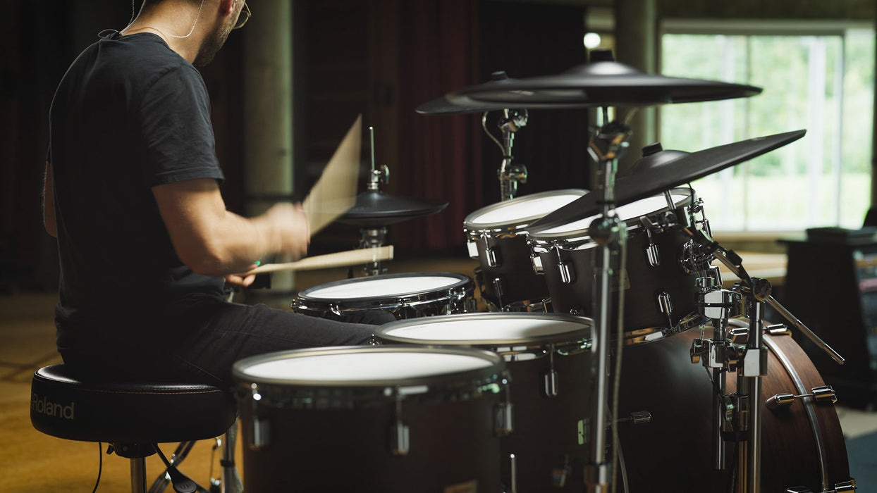 Roland VAD716 Flagship V-Drums Acoustic Design Electronic Drum Kit With V71 Sound Module - Satin Walnut - Fair Deal Music