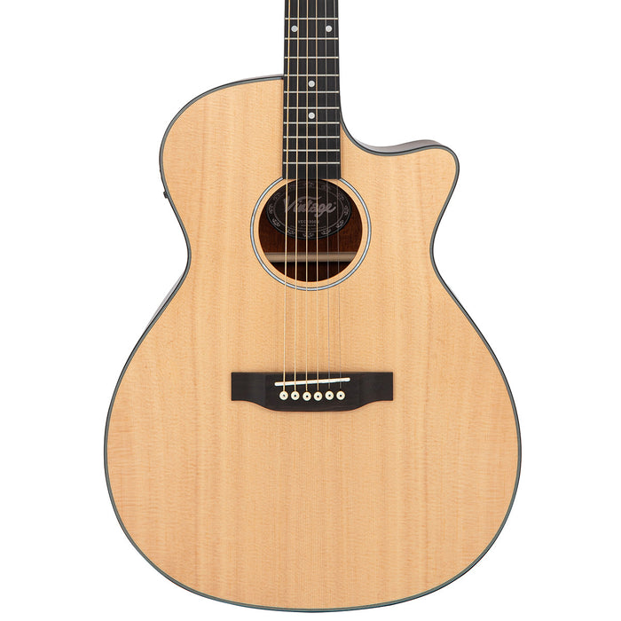 Vintage Stage Series 'Grand Auditorium' Cutaway Electro-Acoustic Guitar ~ Natural - Fair Deal Music