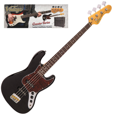 Vintage V49 Coaster Series Bass Guitar Pack ~ Boulevard Black - Fair Deal Music