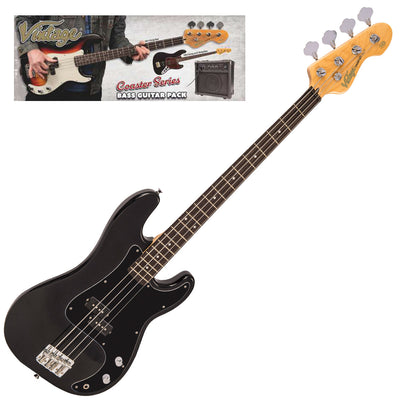 Vintage V40 Coaster Series Bass Guitar Pack ~ Boulevard Black - Fair Deal Music