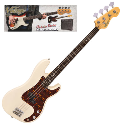 Vintage V40 Coaster Series Bass Guitar Pack ~ Vintage White - Fair Deal Music