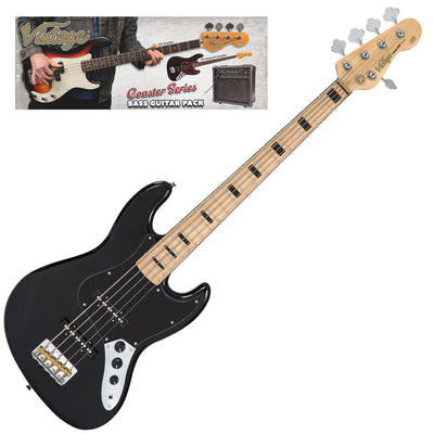 Vintage V495 Coaster Series 5-String Bass Guitar Pack ~ Boulevard Black - Fair Deal Music