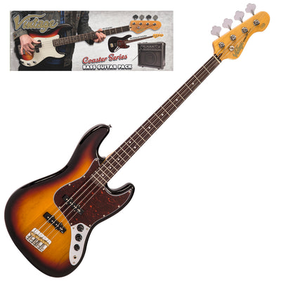 Vintage V49 Coaster Series Bass Guitar Pack ~ 3 Tone Sunburst - Fair Deal Music