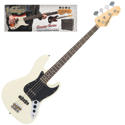 Vintage V49 Coaster Series Bass Guitar Pack ~ Vintage White - Fair Deal Music