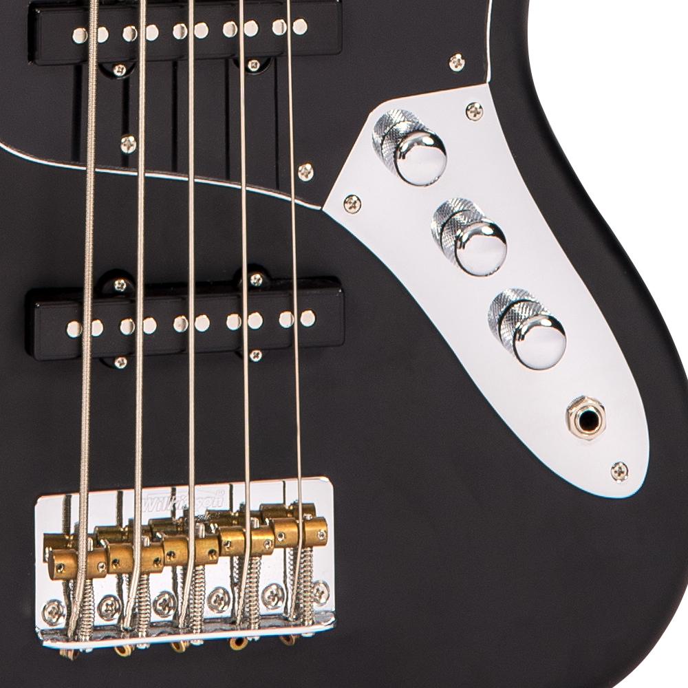 Vintage VJ75 ReIssued Maple Fingerboard Bass Guitar ~ 5-String ~ Black - Fair Deal Music