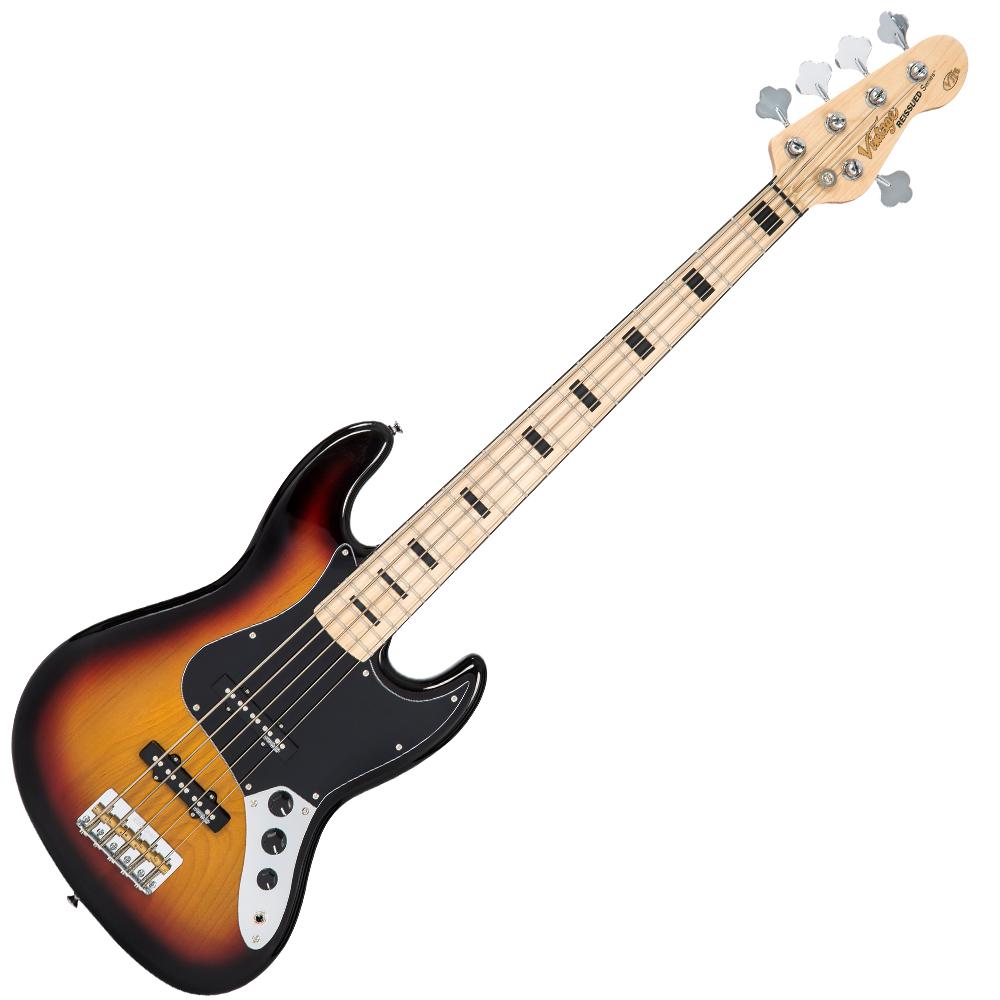 Vintage VJ75 ReIssued Maple Fingerboard Bass Guitar ~ 5-String ~ Sunburst - Fair Deal Music
