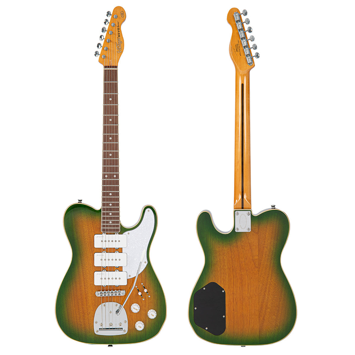 Vintage REVO Series Trio Electric Guitar ~ Green/Yellow Burst - Fair Deal Music