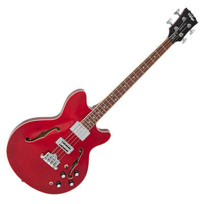 Vintage REVO Series 'Supreme' Semi Acoustic Bass ~ Cherry Red - Fair Deal Music
