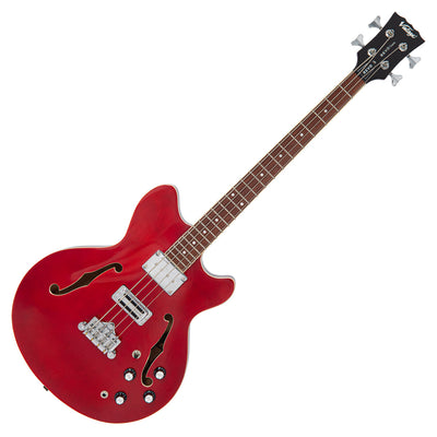 Vintage REVO Series 'Supreme' Semi Acoustic Bass ~ Cherry Red - Fair Deal Music