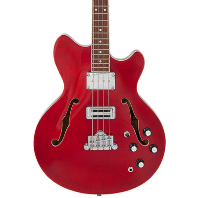 Vintage REVO Series 'Supreme' Semi Acoustic Bass ~ Cherry Red - Fair Deal Music