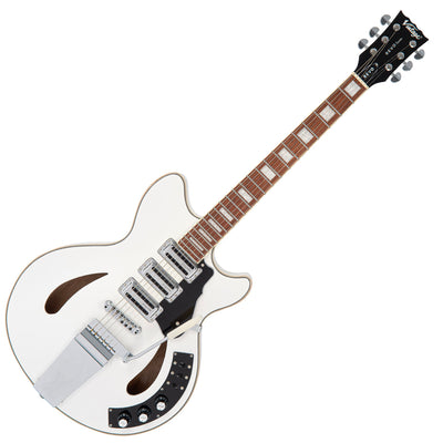 Vintage REVO Series 'Custom Supreme' Semi-Acoustic Guitar ~ Arctic White - Fair Deal Music