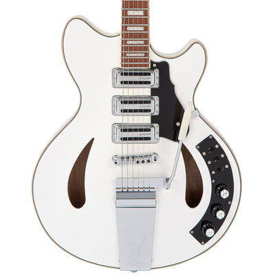 Vintage REVO Series 'Custom Supreme' Semi-Acoustic Guitar ~ Arctic White - Fair Deal Music