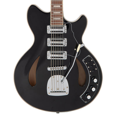 Vintage REVO Series 'Custom Supreme Baritone VI' Semi-Acoustic Guitar ~ Boulevard Black - Fair Deal Music