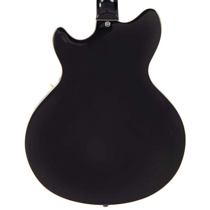 Vintage REVO Series 'Custom Supreme Baritone VI' Semi-Acoustic Guitar ~ Boulevard Black - Fair Deal Music