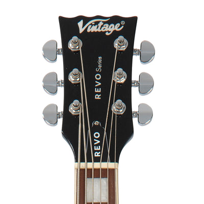 Vintage REVO Series 'Custom Supreme Baritone VI' Semi-Acoustic Guitar ~ Boulevard Black - Fair Deal Music