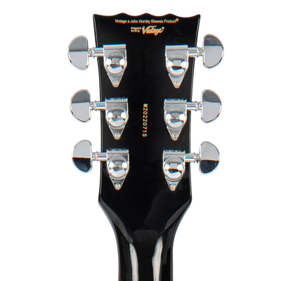 Vintage REVO Series 'Custom Supreme Baritone VI' Semi-Acoustic Guitar ~ Boulevard Black - Fair Deal Music