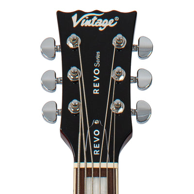 Vintage REVO Series 'Custom Supreme Baritone VI' Semi-Acoustic Guitar ~ Tobacco Sunburst - Fair Deal Music