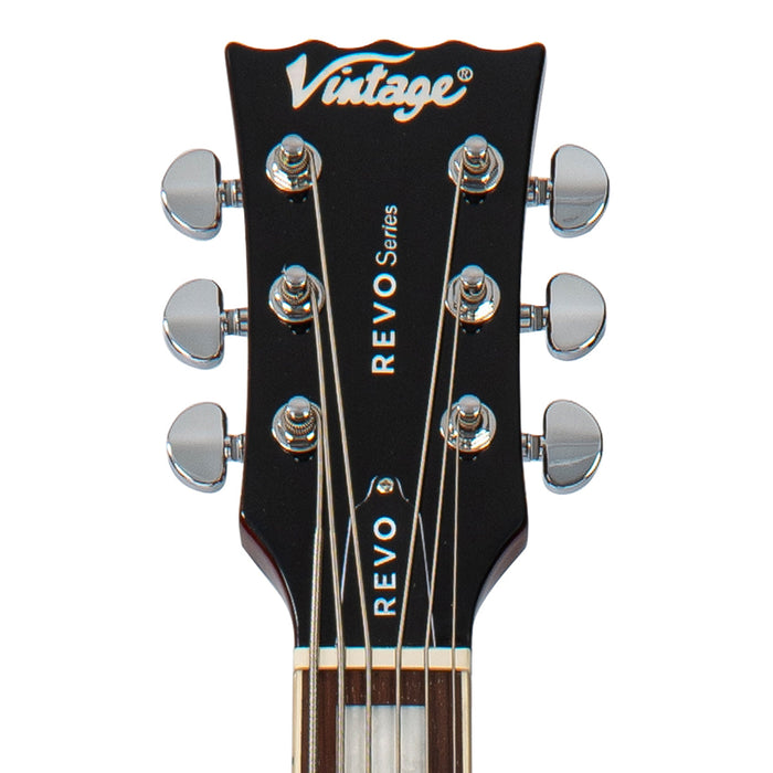 Vintage REVO Series 'Custom Supreme Baritone VI' Semi-Acoustic Guitar ~ Tobacco Sunburst - Fair Deal Music
