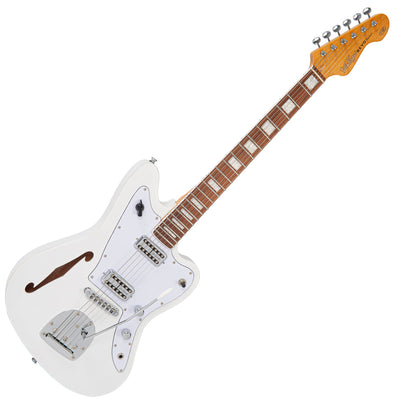 Vintage REVO Series 'Surfmaster Thinline' Twin Electric Guitar ~ Arctic White - Fair Deal Music