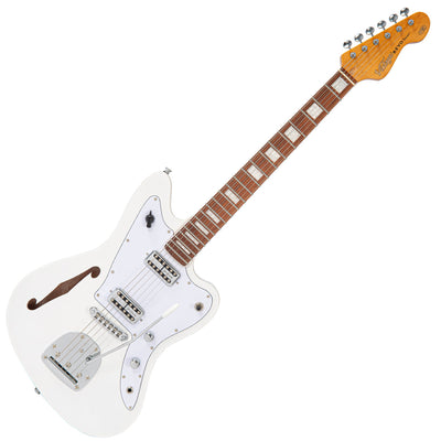Vintage REVO Series 'Surfmaster Thinline' Twin Electric Guitar ~ Arctic White - Fair Deal Music