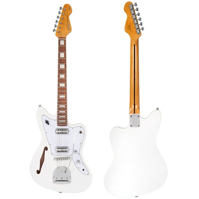 Vintage REVO Series 'Surfmaster Thinline' Twin Electric Guitar ~ Arctic White - Fair Deal Music