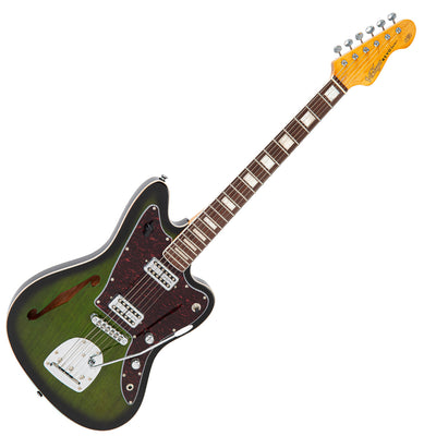 Vintage REVO Series 'Surfmaster Thinline' Twin Electric Guitar ~ Greenburst - Fair Deal Music