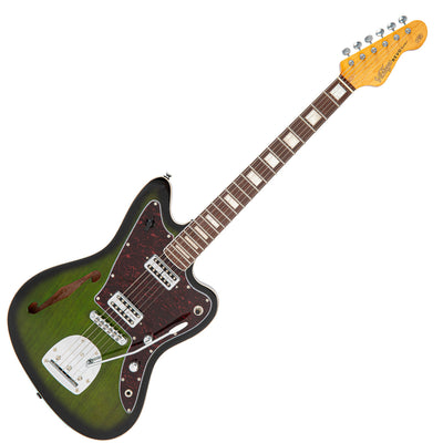 Vintage REVO Series 'Surfmaster Thinline' Twin Electric Guitar ~ Greenburst - Fair Deal Music