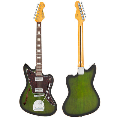 Vintage REVO Series 'Surfmaster Thinline' Twin Electric Guitar ~ Greenburst - Fair Deal Music