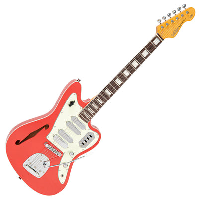 Vintage REVO Series 'Surfmaster Quad' Electric Guitar ~ Firenza Red - Fair Deal Music