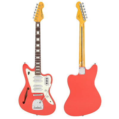 Vintage REVO Series 'Surfmaster Quad' Electric Guitar ~ Firenza Red - Fair Deal Music