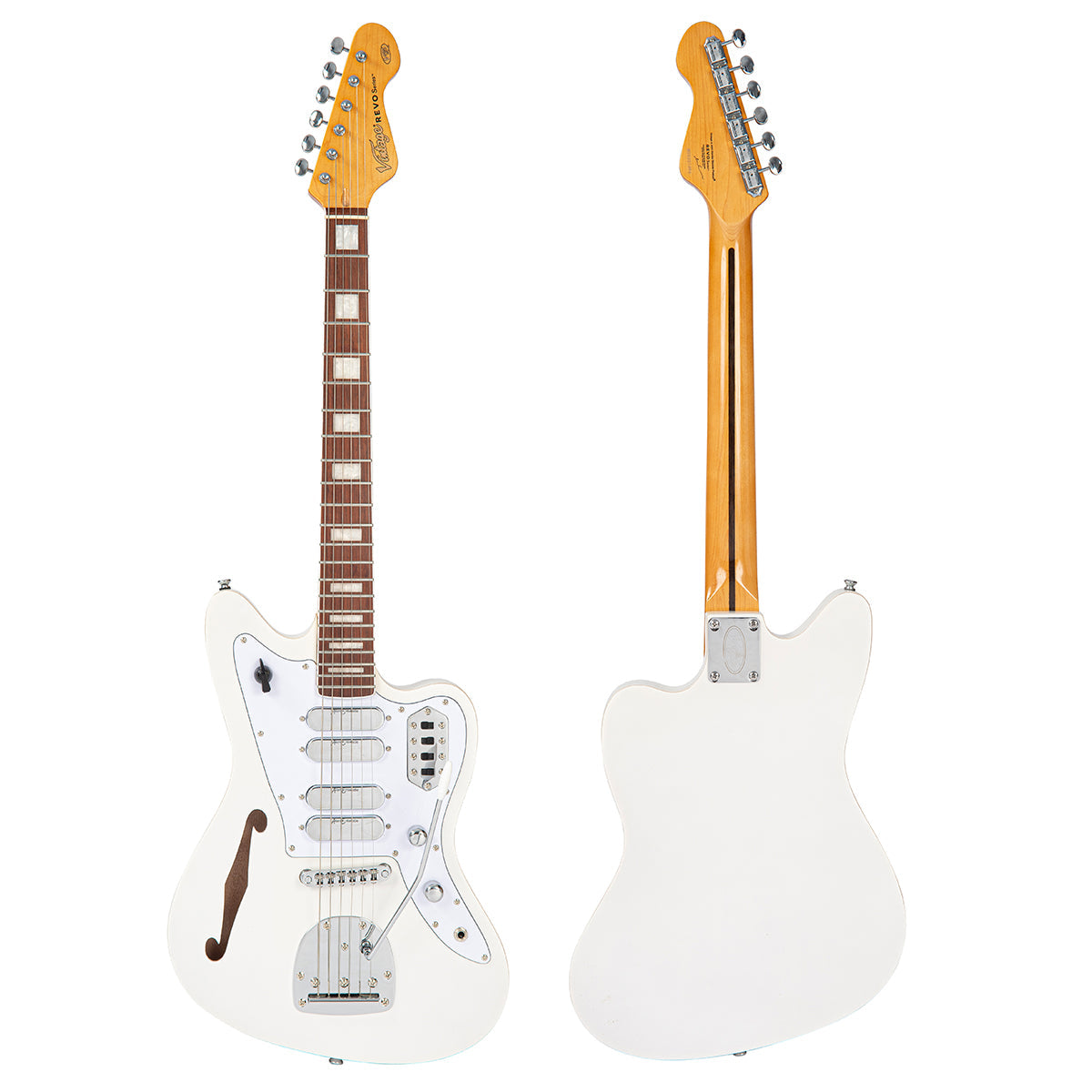 Vintage REVO Series 'Surfmaster Quad' Electric Guitar ~ Metallic White - Fair Deal Music