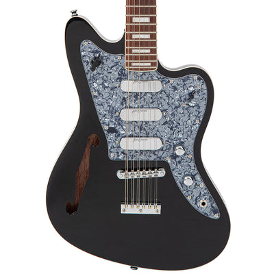 Vintage REVO Series 'Surfmaster Thinline 12' Electric Guitar ~ Boulevard Black - Fair Deal Music