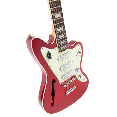 Vintage REVO Series 'Surfmaster Thinline 12' Electric Guitar ~ Candy Apple Red - Fair Deal Music