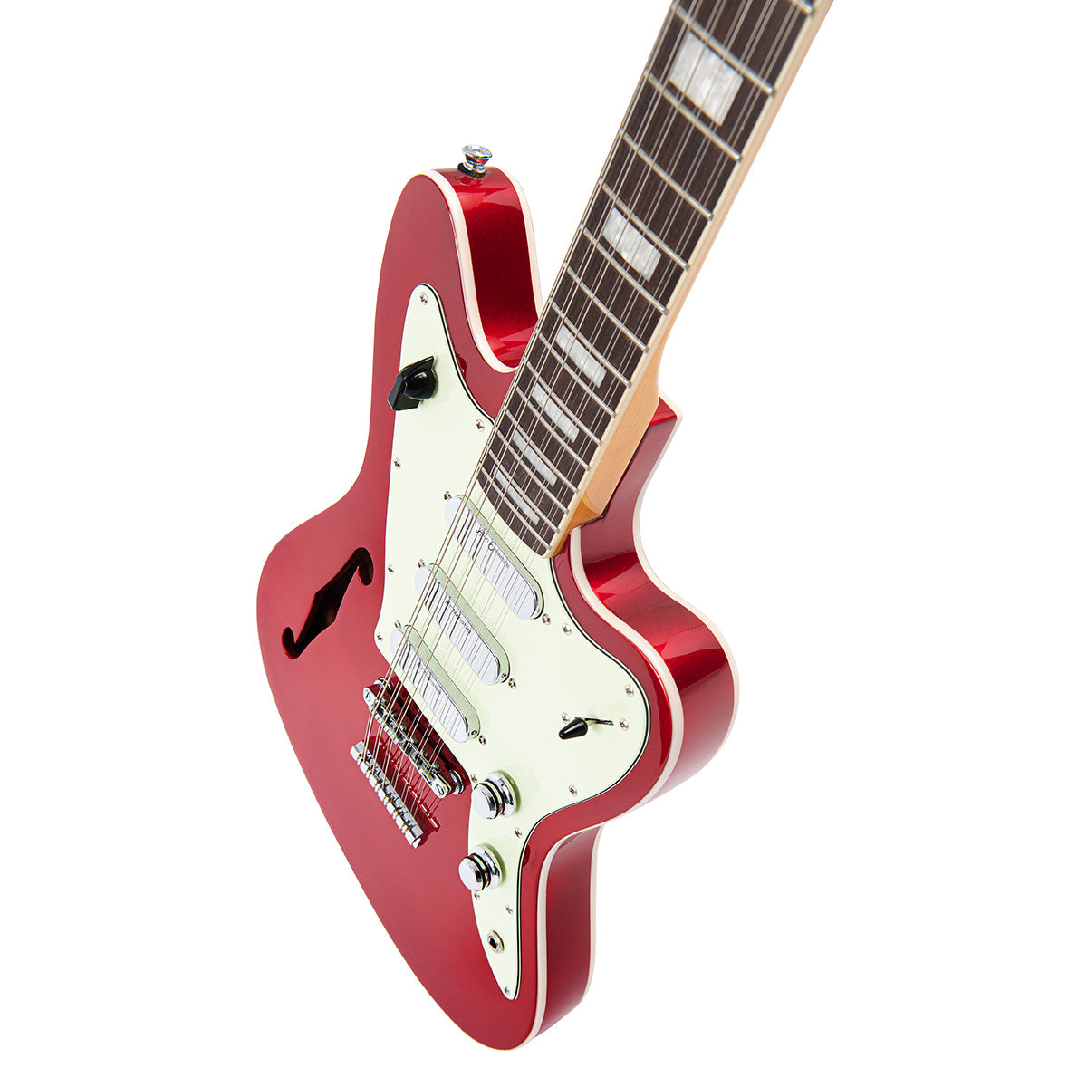 Vintage REVO Series 'Surfmaster Thinline 12' Electric Guitar ~ Candy Apple Red - Fair Deal Music