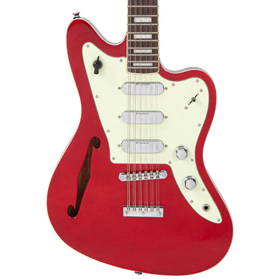 Vintage REVO Series 'Surfmaster Thinline 12' Electric Guitar ~ Candy Apple Red - Fair Deal Music