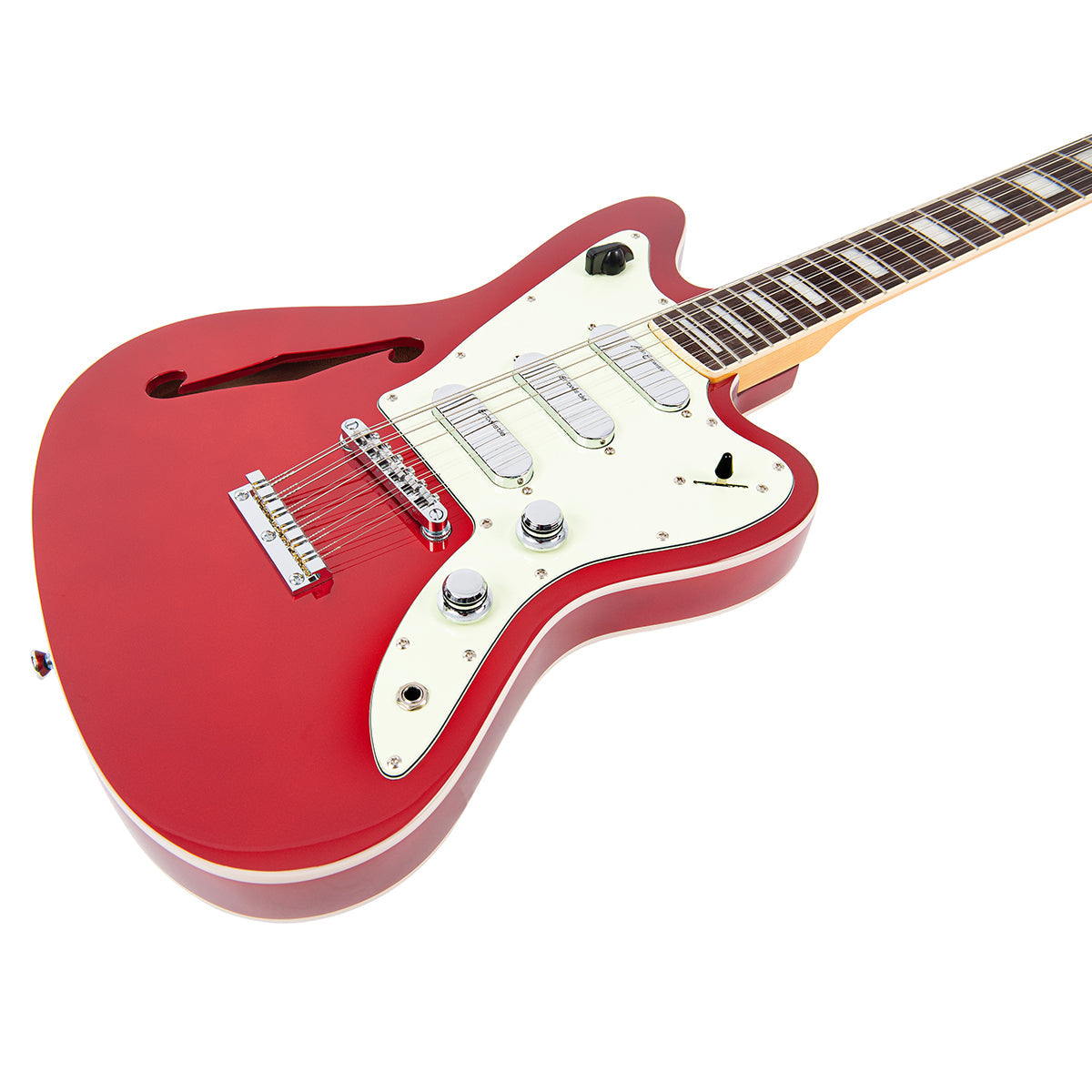 Vintage REVO Series 'Surfmaster Thinline 12' Electric Guitar ~ Candy Apple Red - Fair Deal Music