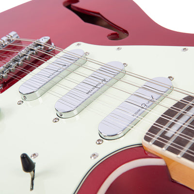 Vintage REVO Series 'Surfmaster Thinline 12' Electric Guitar ~ Candy Apple Red - Fair Deal Music