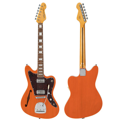 Vintage REVO Series 'Surfmaster' Thinline Twin Electric Guitar ~ Trans Orange - Fair Deal Music