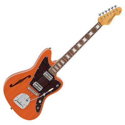 Vintage REVO Series 'Surfmaster' Thinline Twin Electric Guitar ~ Trans Orange - Fair Deal Music