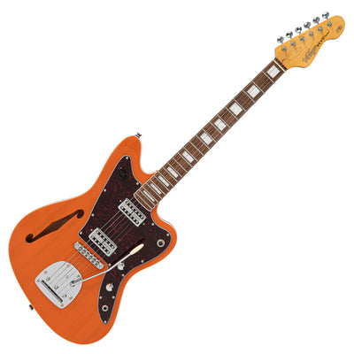 Vintage REVO Series 'Surfmaster' Thinline Twin Electric Guitar ~ Trans Orange - Fair Deal Music