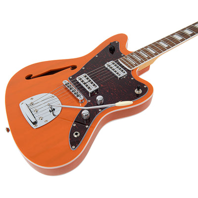 Vintage REVO Series 'Surfmaster' Thinline Twin Electric Guitar ~ Trans Orange - Fair Deal Music
