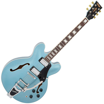 Vintage VSA500B ReIssued Semi Acoustic Guitar w/Bigsby ~ Gun Hill Blue - Fair Deal Music