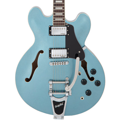 Vintage VSA500B ReIssued Semi Acoustic Guitar w/Bigsby ~ Gun Hill Blue - Fair Deal Music