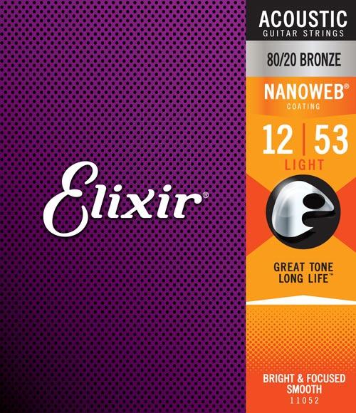 Elixir E11052 80/20 Nanoweb Custom Light Acoustic Strings, 12-53 - Fair Deal Music