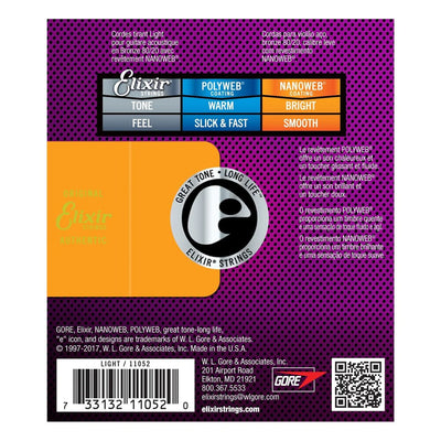 Elixir E11052 80/20 Nanoweb Custom Light Acoustic Strings, 12-53 - Fair Deal Music