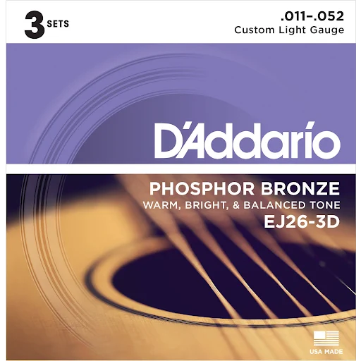 D'Addario 11-52 Custom Light, Phosphor Bronze Acoustic Guitar Strings 3-Pack - Fair Deal Music