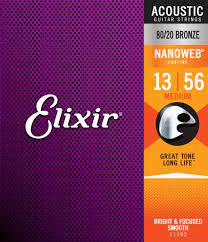 Elixir E11102 80/20 Nanoweb Custom Light Acoustic Strings, 13-56 - Fair Deal Music