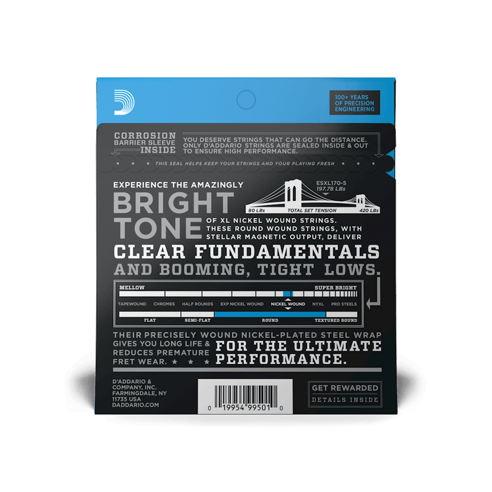 EXL170-5 Regular Light Long Scale 5-String Bass Strings 45-130 - Fair Deal Music