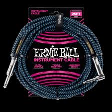Ernie Ball Braided Instrument Cable | 1/4" - Angled - 25' - Black/Blue - Fair Deal Music